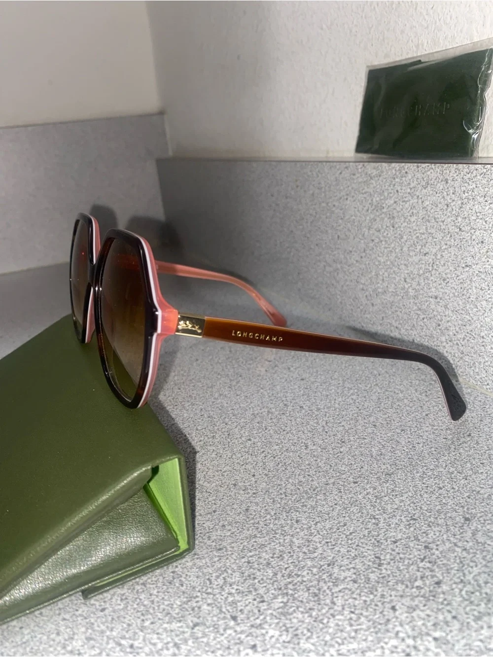 Longchamp LO707S 208 (Havana/Rose) Geometric/Hexagonal Sunglasses 58-15-140 NWOT